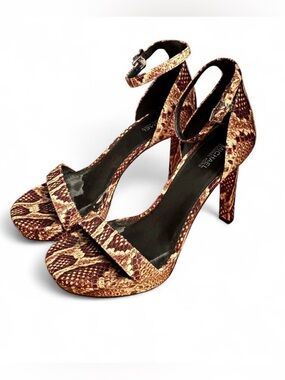 Michael Kors Snake-Print Ankle-Strap High Heels in Brown and Cream